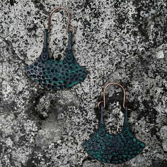 Hammered Dangle Earrings In Patina - Picture 4 of 5